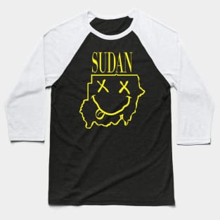 Vibrant Sudan Africa x Eyes Happy Face: Unleash Your 90s Grunge Spirit! Smiling Squiggly Mouth Dazed Happy Face Baseball T-Shirt